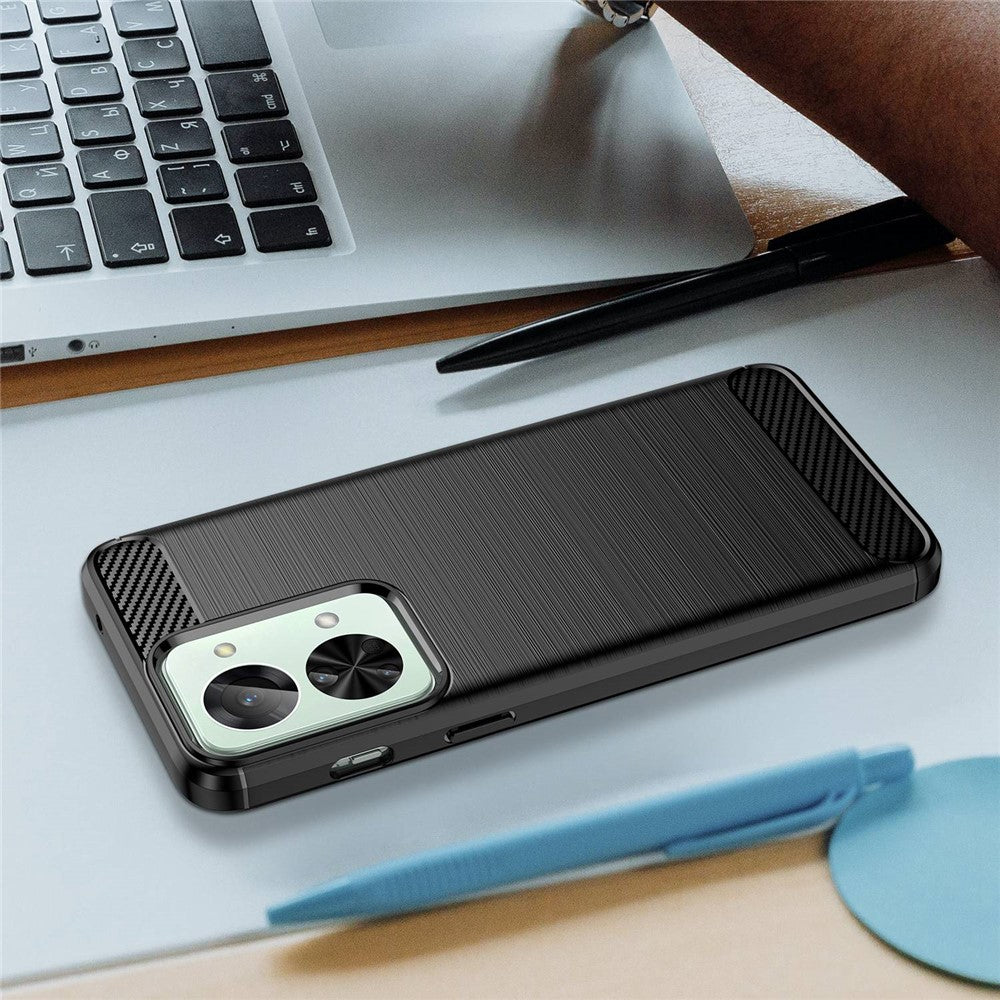 For OnePlus Nord 2T 5G Light Slim TPU Phone Case Carbon Fiber Texture Brushed Surface Shockproof Cover