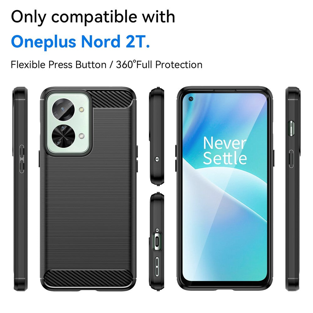 For OnePlus Nord 2T 5G Light Slim TPU Phone Case Carbon Fiber Texture Brushed Surface Shockproof Cover