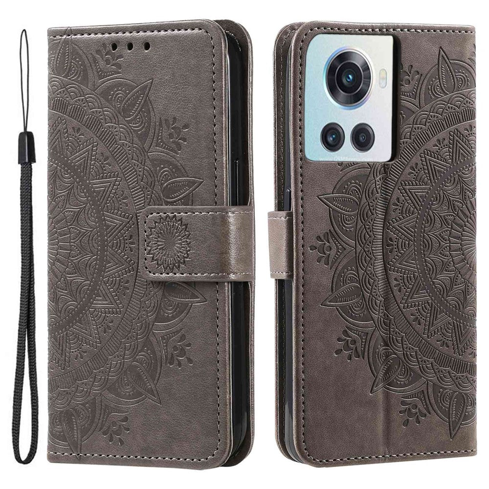 OnePlus 10R 5G/Ace 5G Reptåligt stativfodral Mandala Blommönster Präglat PU-läder Plånboksfodral med handledsrem