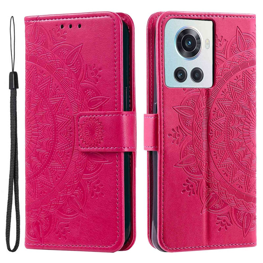 OnePlus 10R 5G/Ace 5G Reptåligt stativfodral Mandala Blommönster Präglat PU-läder Plånboksfodral med handledsrem