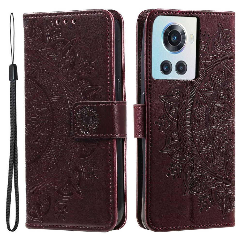 OnePlus 10R 5G/Ace 5G Reptåligt stativfodral Mandala Blommönster Präglat PU-läder Plånboksfodral med handledsrem