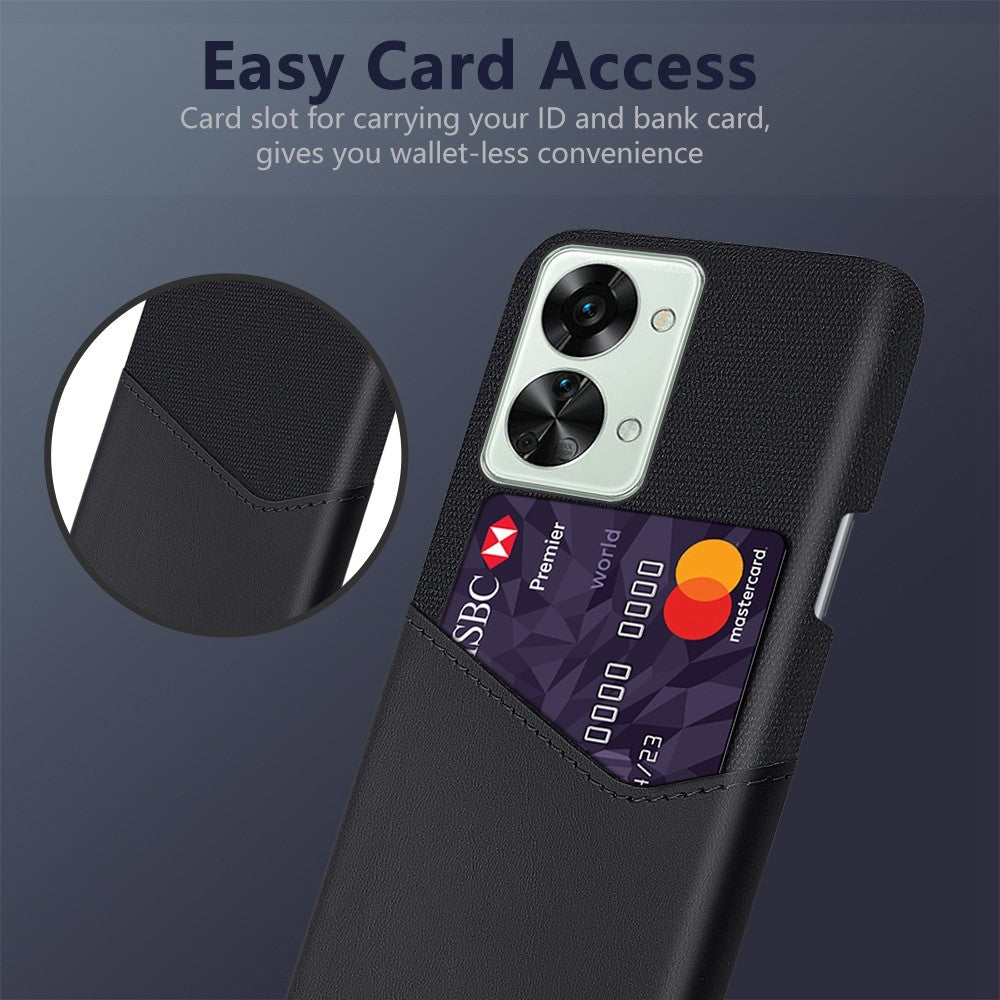 For OnePlus Nord 2T 5G Shockproof Protection Phone Case Cloth Texture PU Leather Coated PC Anti-scratch Cellphone Cover Card Holder