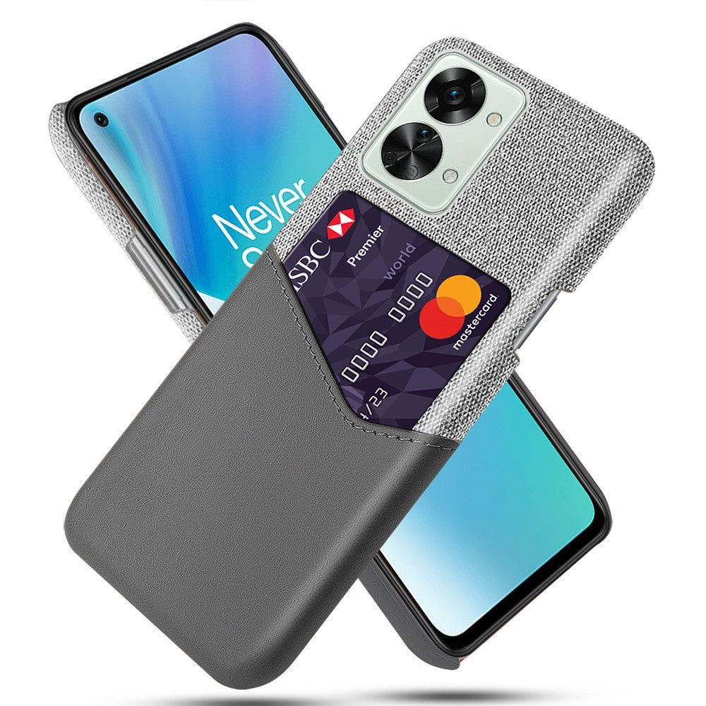 For OnePlus Nord 2T 5G Shockproof Protection Phone Case Cloth Texture PU Leather Coated PC Anti-scratch Cellphone Cover Card Holder