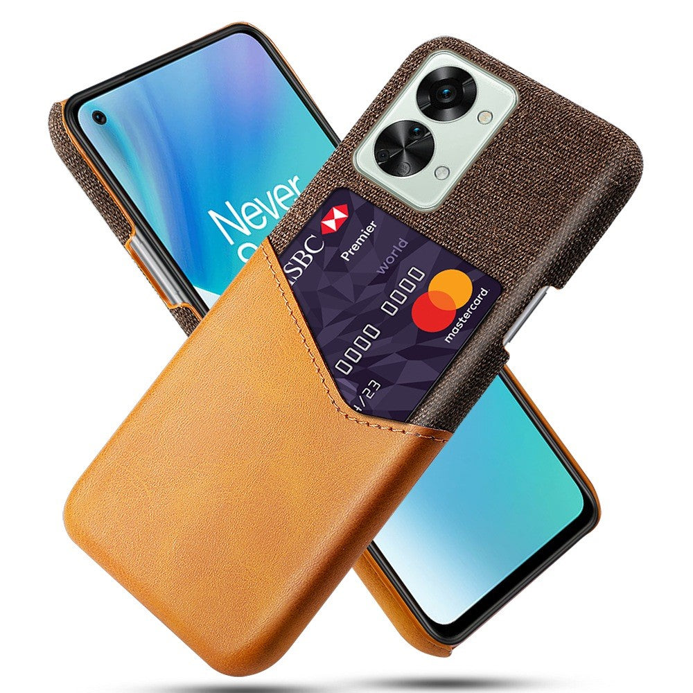 For OnePlus Nord 2T 5G Shockproof Protection Phone Case Cloth Texture PU Leather Coated PC Anti-scratch Cellphone Cover Card Holder