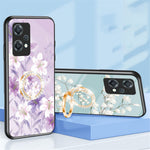 OnePlus Nord CE 2 Lite 5G Precisionsutskuret Blommönster Tryck mobilskal TPU + PC + Härdat Glas Hybrid Skal med Stativ