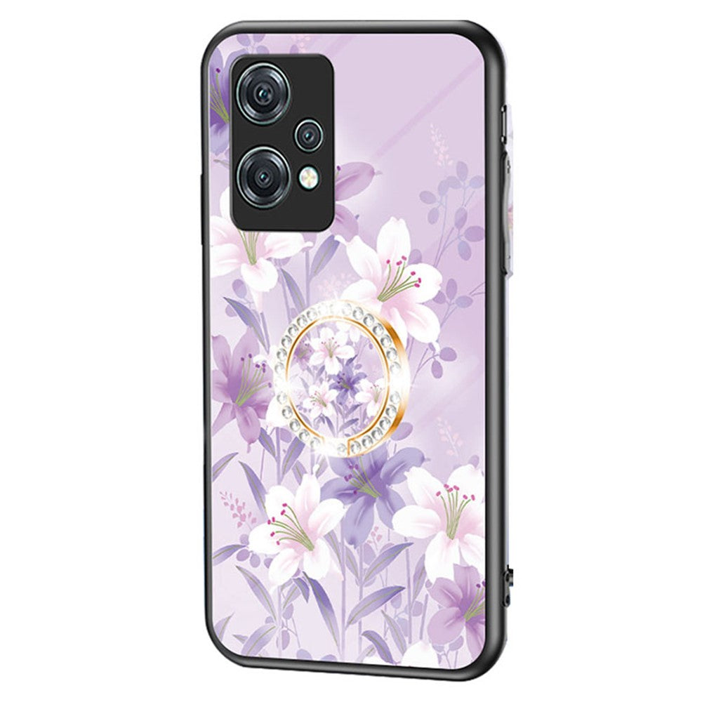 OnePlus Nord CE 2 Lite 5G Precisionsutskuret Blommönster Tryck mobilskal TPU + PC + Härdat Glas Hybrid Skal med Stativ