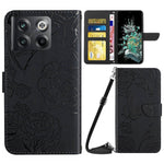 OnePlus 10T 5G / Ace Pro 5G Skin-touch magnetiskt läderfodral med folio- och flipdesign, fjärilsblommor, prägling, stativ, plånboksfodral och axelrem