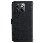 OnePlus 10T 5G / Ace Pro 5G Skin-touch magnetiskt läderfodral med folio- och flipdesign, fjärilsblommor, prägling, stativ, plånboksfodral och axelrem