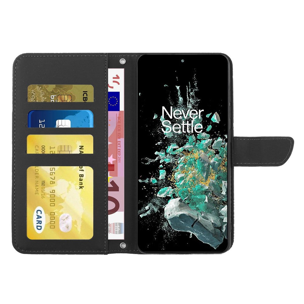 OnePlus 10T 5G / Ace Pro 5G Skin-touch magnetiskt läderfodral med folio- och flipdesign, fjärilsblommor, prägling, stativ, plånboksfodral och axelrem