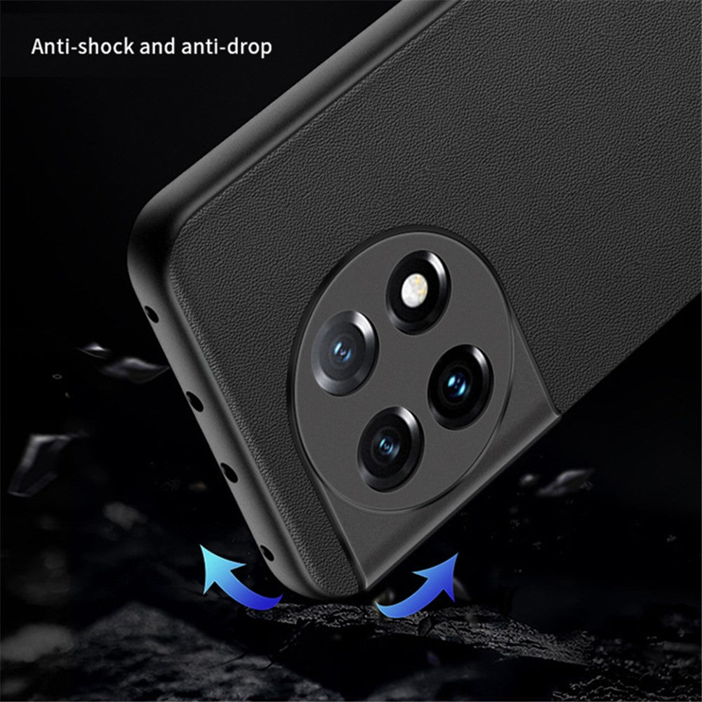 For OnePlus 11 5G Drop-proof Back Cover Ultra-thin PU Leather Coated PC Phone Case