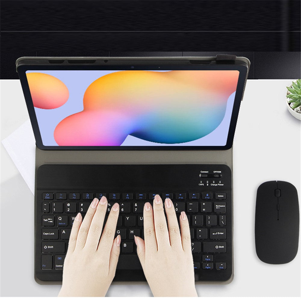 For Samsung Galaxy Tab S10 FE / S9 FE / S9 / S8 / S7 Leather Case with Detachable Magnetic Wireless Keyboard (Without Touchpad)
