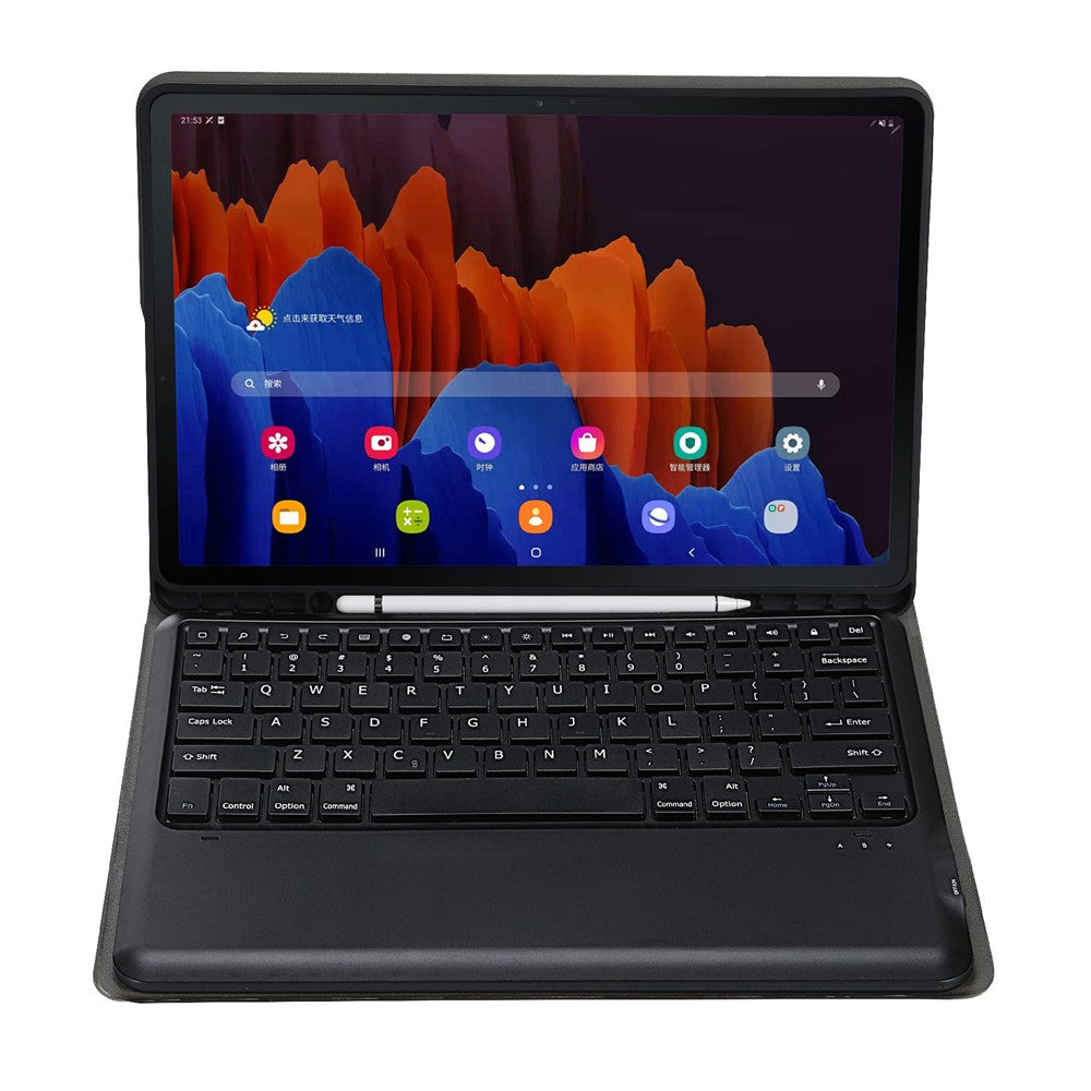 A970B Läderfodral Bluetooth-kompatibelt tangentbord med inbyggd pennplats för Samsung Galaxy Tab S8+ / S7 FE T730 T736 / S7+ 12,4 tum (T970 / T975 2020)