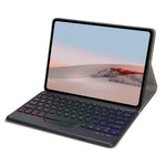 For Microsoft Surface Go/Go 2/Go 3 Three Colors Backlit Bluetooth-compatible 5.0 Keyboard + Wood Texture PU Leather Outer Cover Set Detachable Keyboard Slim Leather Folio Smart Cover