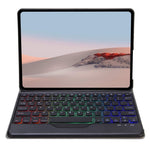 For Microsoft Surface Go/Go 2/Go 3 Three Colors Backlit Bluetooth-compatible 5.0 Keyboard + Wood Texture PU Leather Outer Cover Set Detachable Keyboard Slim Leather Folio Smart Cover
