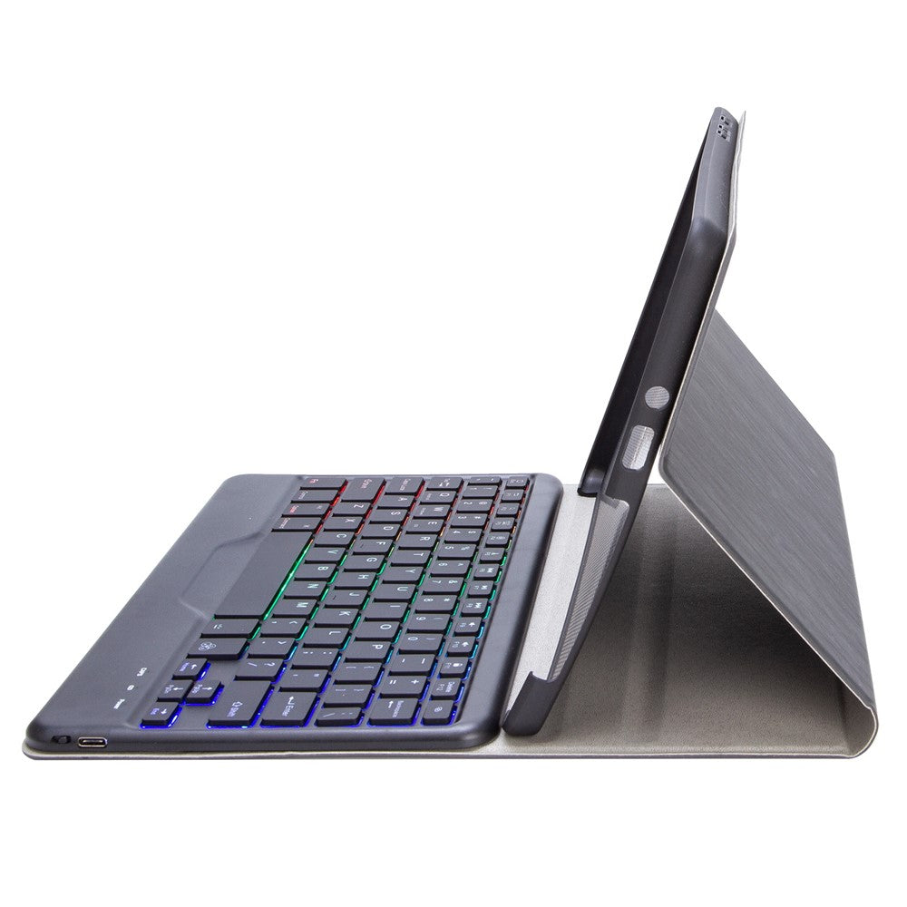 For Microsoft Surface Go/Go 2/Go 3 Three Colors Backlit Bluetooth-compatible 5.0 Keyboard + Wood Texture PU Leather Outer Cover Set Detachable Keyboard Slim Leather Folio Smart Cover