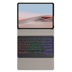 For Microsoft Surface Go/Go 2/Go 3 Three Colors Backlit Bluetooth-compatible 5.0 Keyboard + Wood Texture PU Leather Outer Cover Set Detachable Keyboard Slim Leather Folio Smart Cover