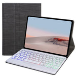 For Microsoft Surface Go/Go 2/Go 3 Three Colors Backlit Bluetooth-compatible 5.0 Keyboard + Wood Texture PU Leather Outer Cover Set Detachable Keyboard Slim Leather Folio Smart Cover