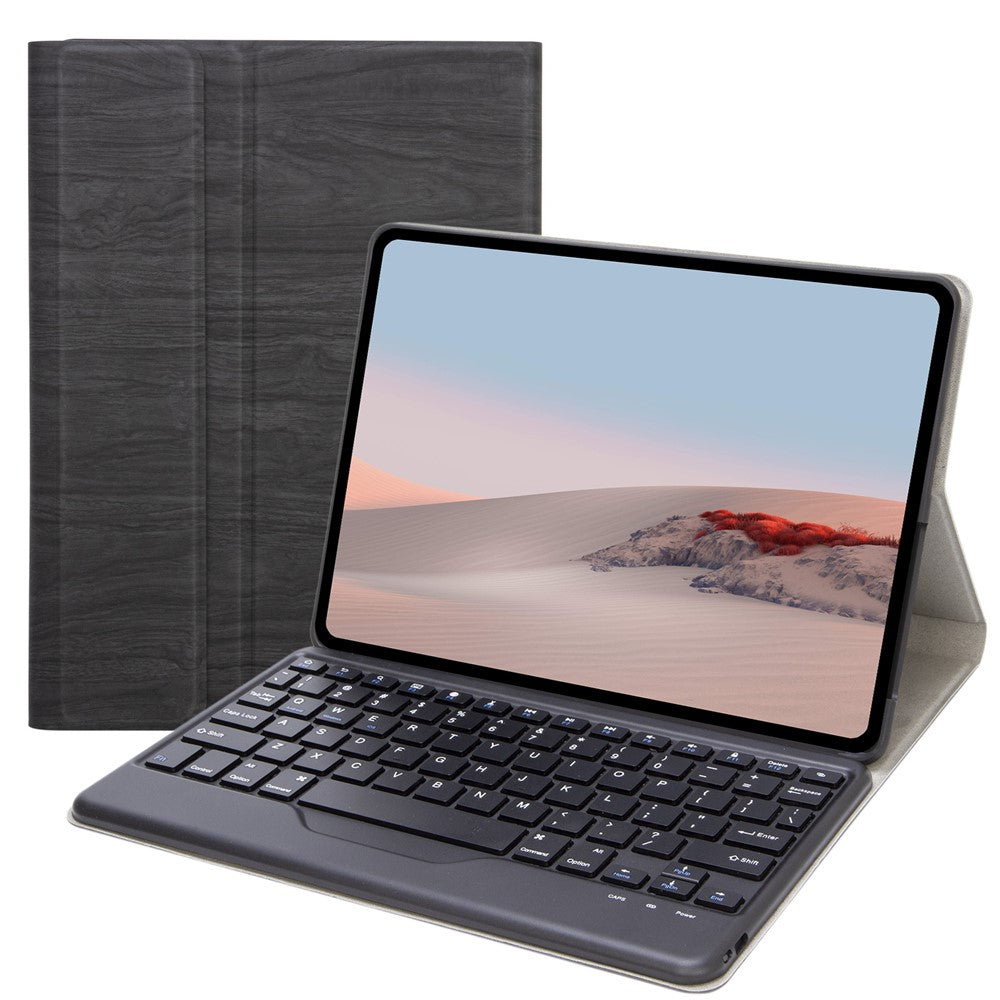 SFGO til Microsoft Surface Go / Go 2 / Go 3 Trætekstur PU-læder ydre cover Bluetooth-kompatibelt tastatursæt med TPU indvendigt bumper-etui