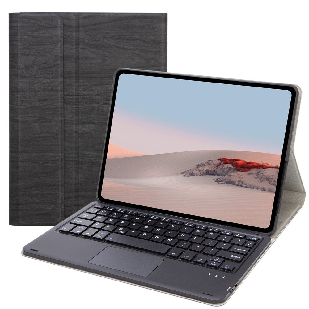 SFGO-A til Microsoft Surface Go / Go 2 / Go 3 Touch Mouse Design Bluetooth-kompatibelt tastatursæt med PU-læder ydercover med træstruktur og indvendig bumperkasse i TPU