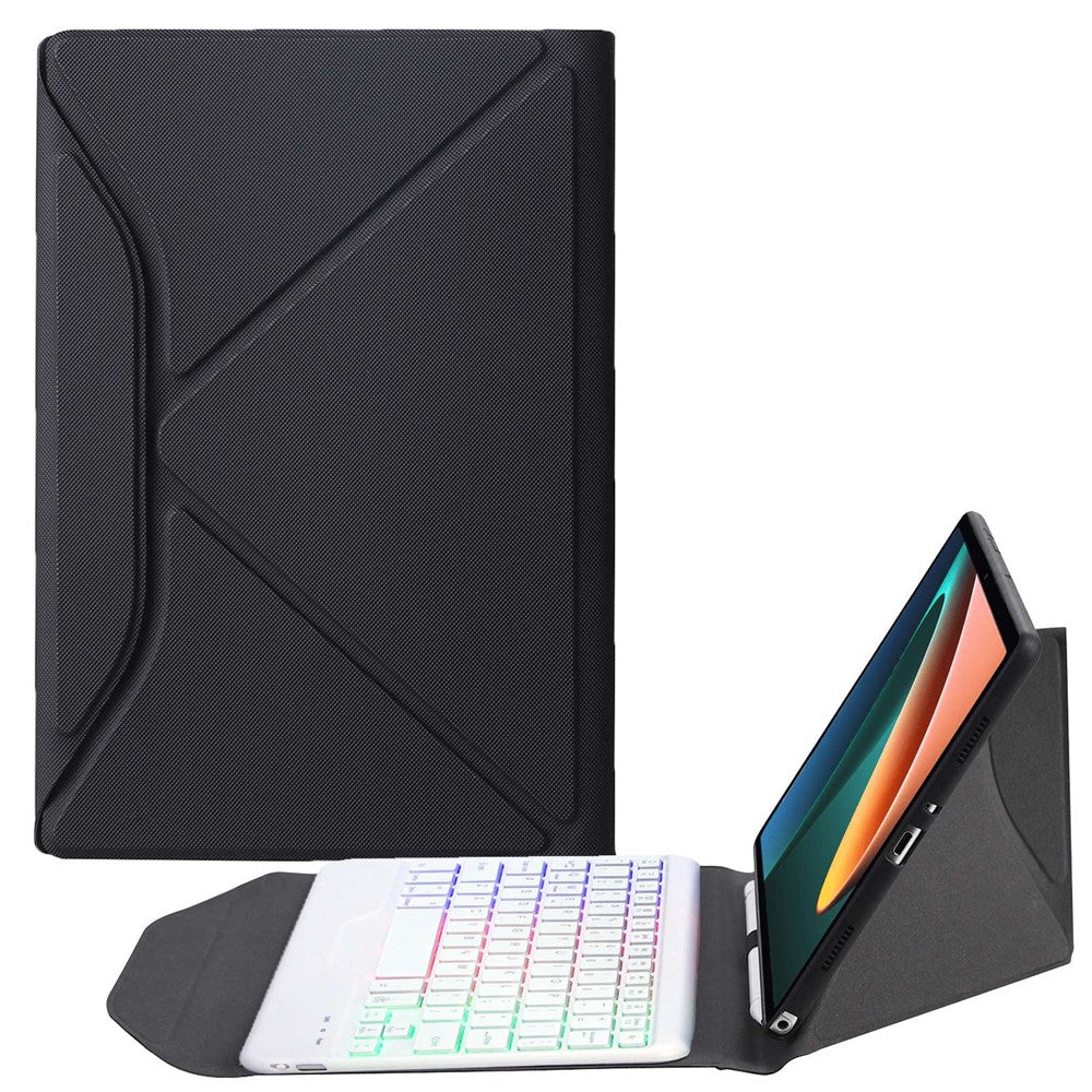 B0N5S För Xiaomi Pad 5/5 Pro Bluetooth-kompatibelt tangentbordsfodral Bakgrundsbelyst trådlöst tangentbord Surfplatta Läderfodral + TPU-bakstycke med triangelställ