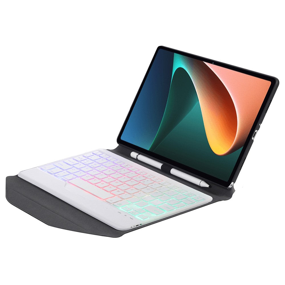 B0N5S For Xiaomi Pad 5/5 Pro Bluetooth-compatible Keyboard Case Backlit Wireless Keyboard Tablet Leather Cover + TPU Back Shell with Triangle Stand