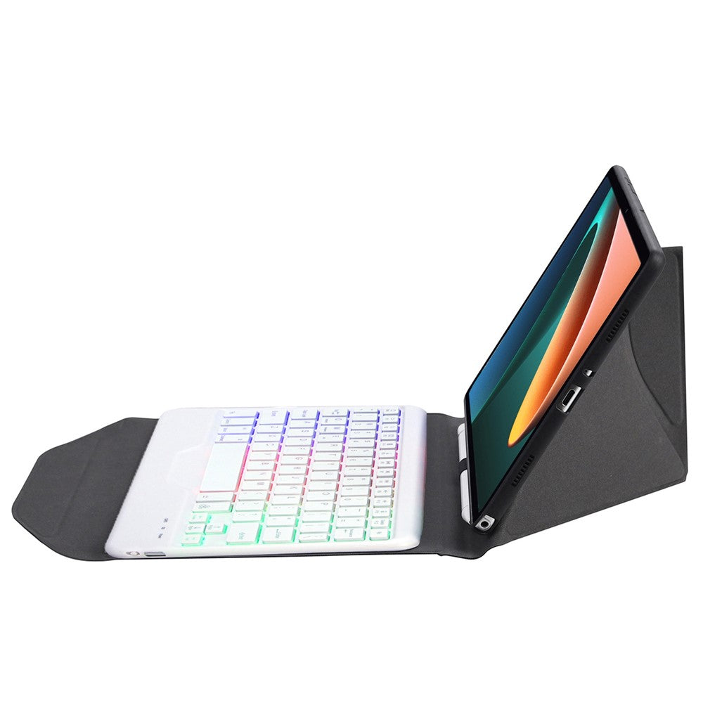 B0N5S For Xiaomi Pad 5/5 Pro Bluetooth-compatible Keyboard Case Backlit Wireless Keyboard Tablet Leather Cover + TPU Back Shell with Triangle Stand