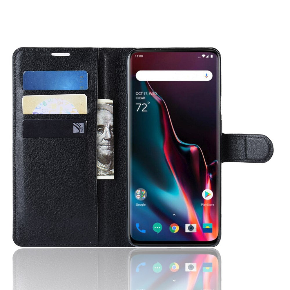 Litchi Texture Wallet Stand Läder Mobilskal till OnePlus 7 Pro