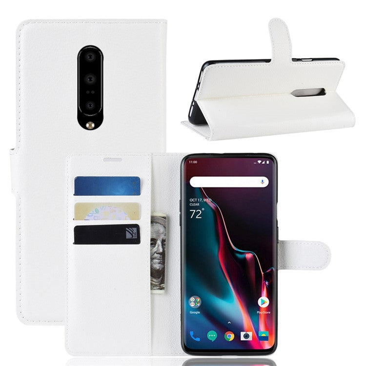 Litchi Texture Wallet Stand Läder Mobilskal till OnePlus 7 Pro