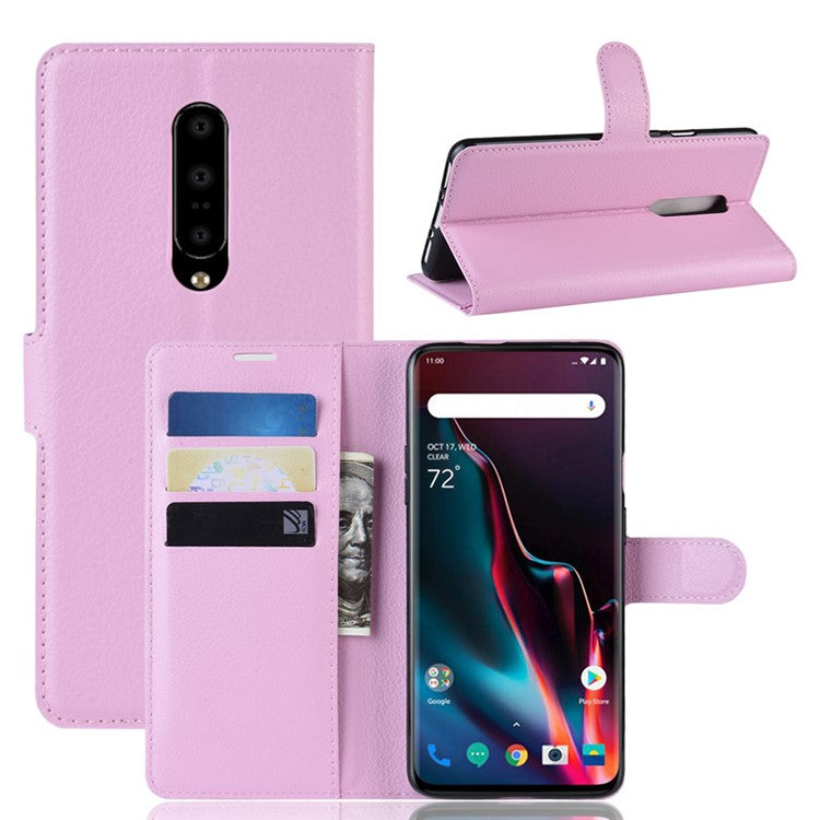 Litchi Texture Wallet Stand Läder Mobilskal till OnePlus 7 Pro