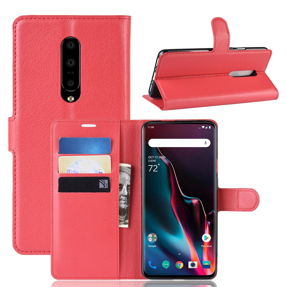 Litchi Texture Wallet Stand Läder Mobilskal till OnePlus 7 Pro