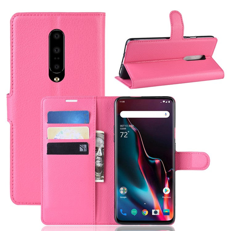 Litchi Texture Wallet Stand Läder Mobilskal till OnePlus 7 Pro