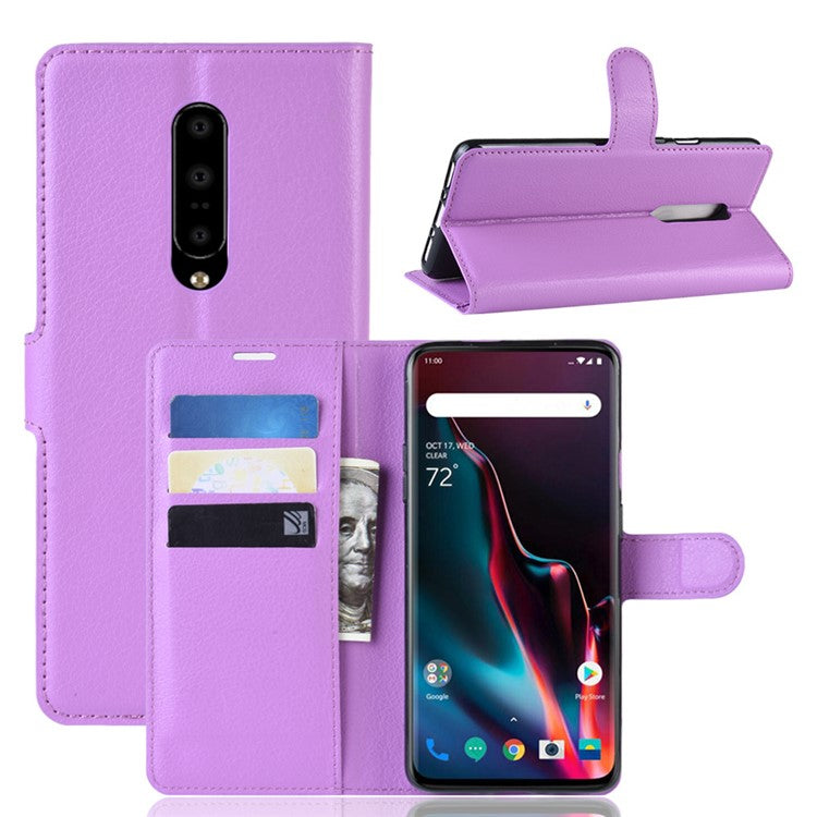Litchi Texture Wallet Stand Läder Mobilskal till OnePlus 7 Pro