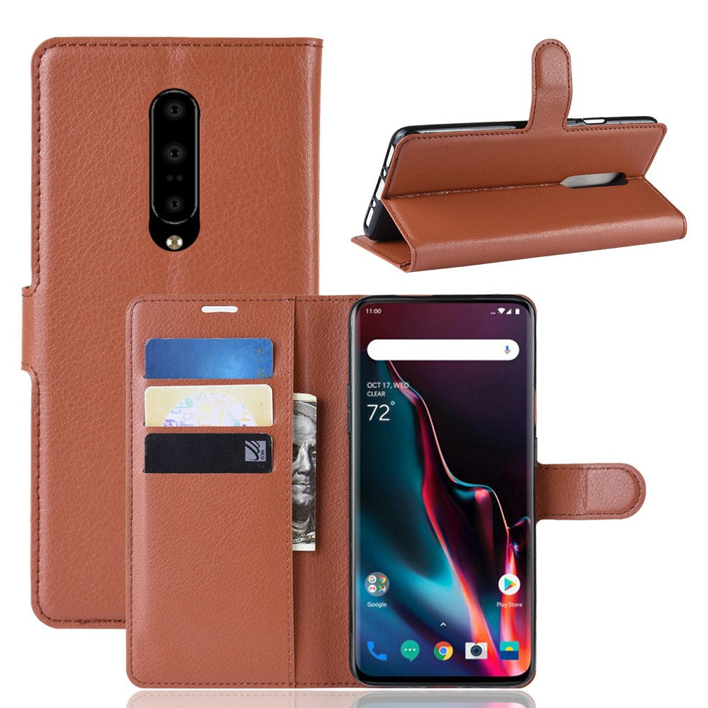Litchi Texture Wallet Stand Läder Mobilskal till OnePlus 7 Pro