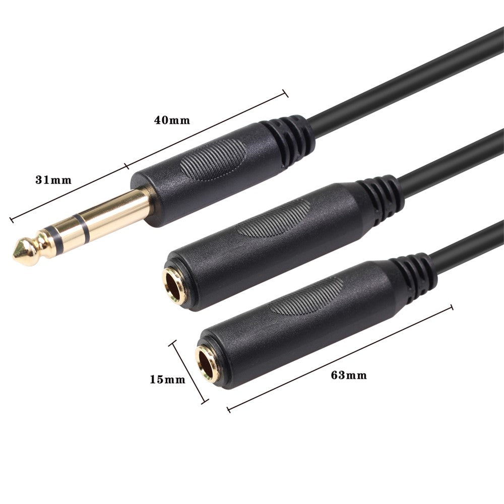 Stereo 6.35mm Extension Audio Cable 1 Male to 2 Female Headphone Headset Splitter 20cm