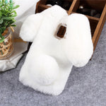 Rabbit Shape Fluffy Fur Coated Rhinestone TPU Cell Phone Case for Samsung Galaxy A6 (2018)