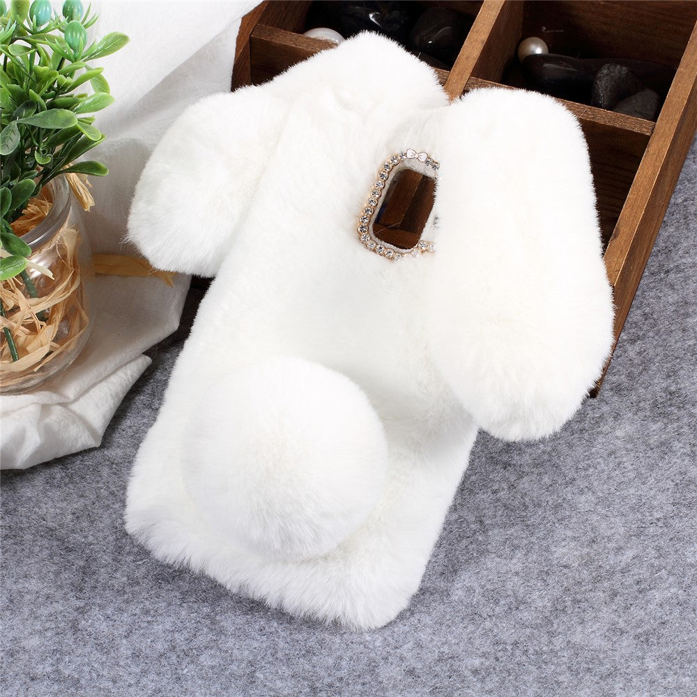 Rabbit Shape Fluffy Fur Coated Rhinestone TPU Cell Phone Case for Samsung Galaxy A6 (2018)