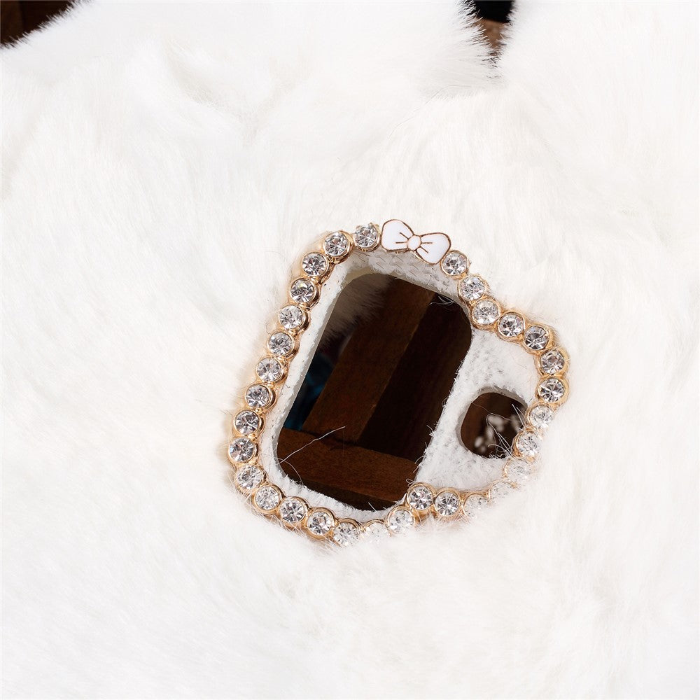Rabbit Shape Fluffy Fur Coated Rhinestone TPU Cell Phone Case for Samsung Galaxy A6 (2018)
