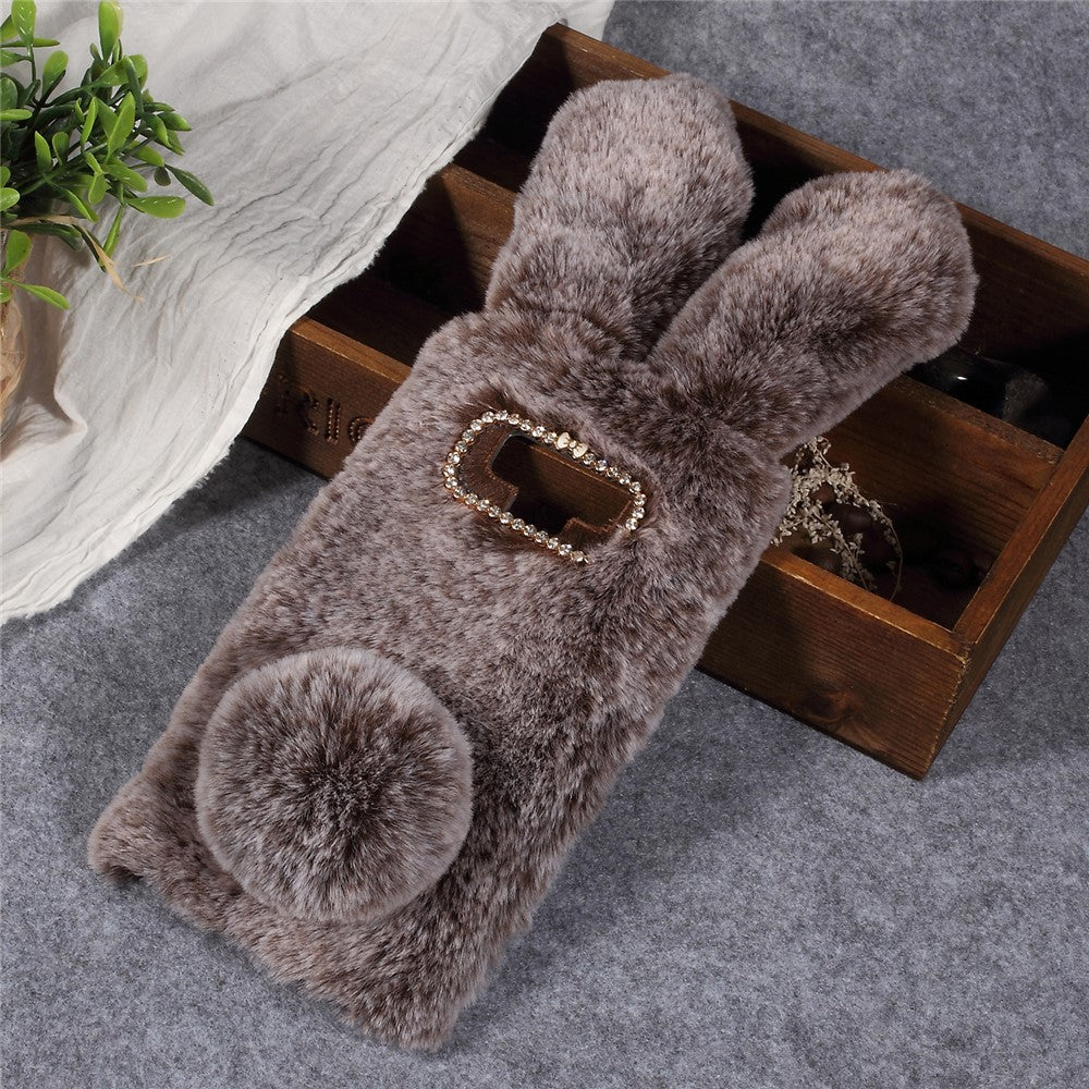 Rabbit Shape Fluffy Fur Coated TPU Rhinestone Back Mobile Cover for Samsung Galaxy Note 9