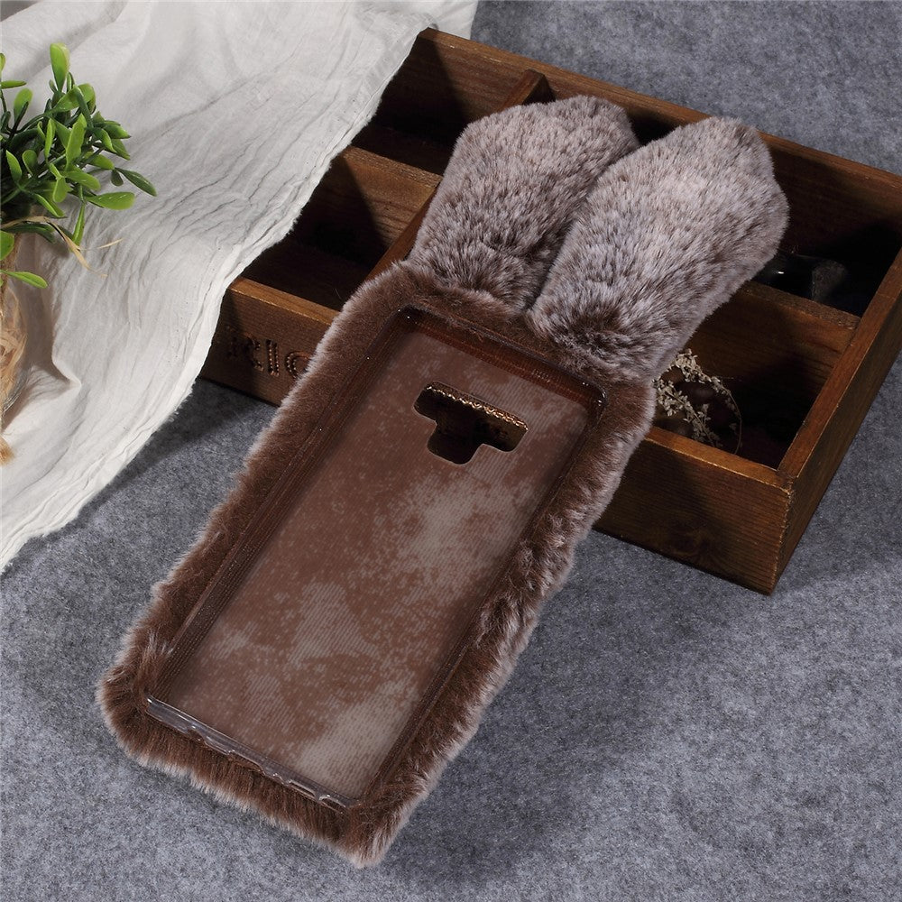 Rabbit Shape Fluffy Fur Coated TPU Rhinestone Back Mobile Cover for Samsung Galaxy Note 9