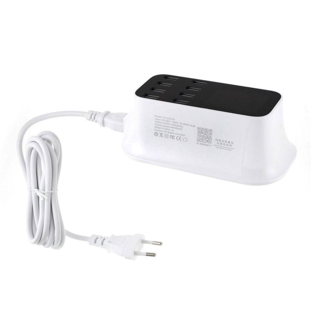 YC-CDA19 CE/RoHS/FCC Dockingstation Flere USB 8-ports oplader Desktopopladerhub LED-skærm