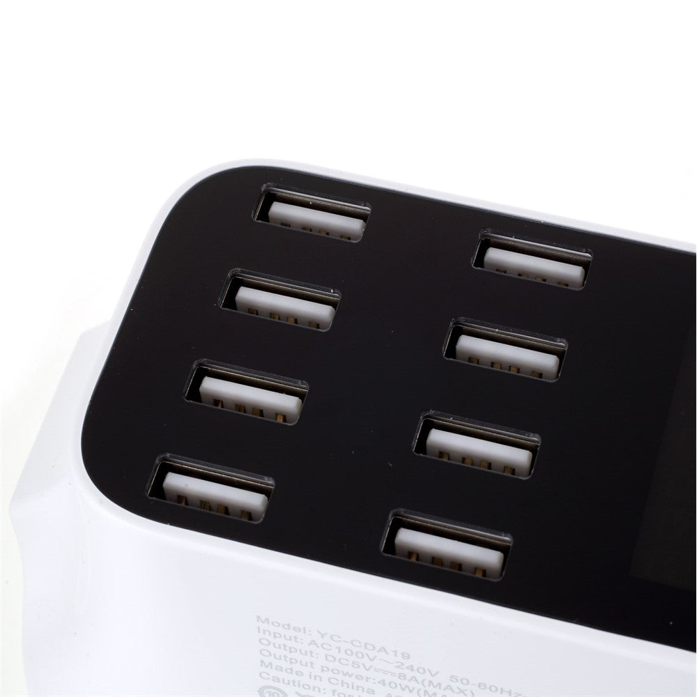 YC-CDA19 CE/RoHS/FCC Dockingstation Flere USB 8-ports oplader Desktopopladerhub LED-skærm