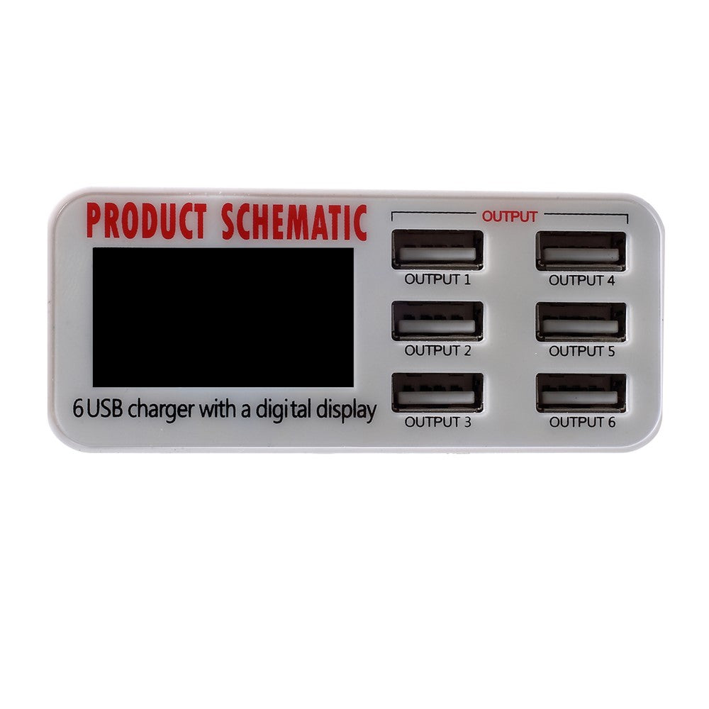 6 USB Ports Charger with Digital Display 30W Total 5V/6A Output