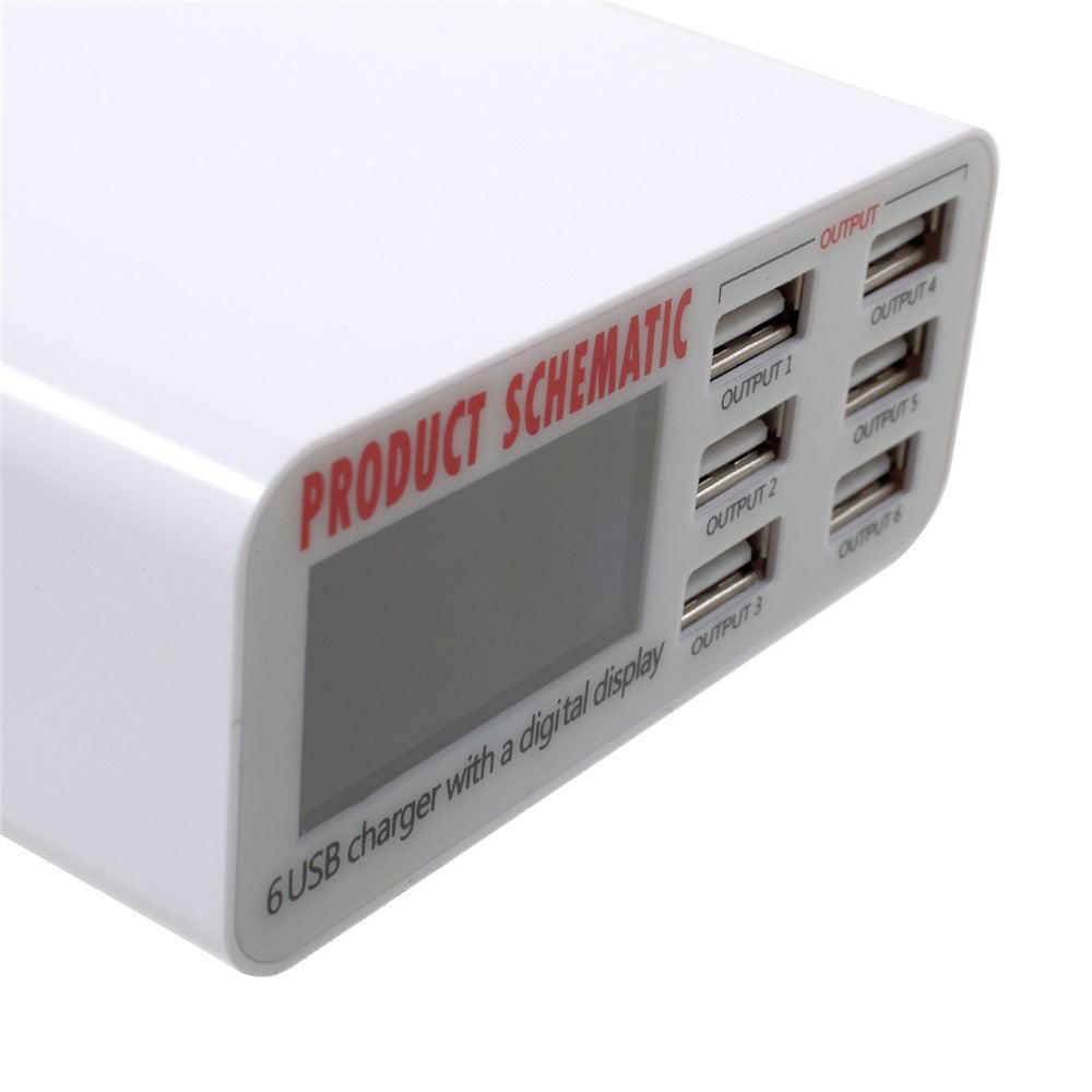 6 USB Ports Charger with Digital Display 30W Total 5V/6A Output