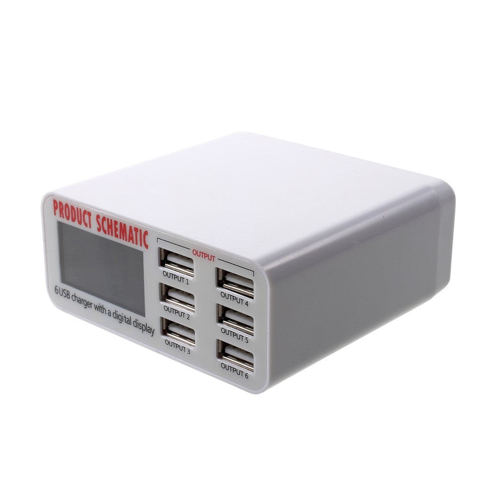 6 USB Ports Charger with Digital Display 30W Total 5V/6A Output
