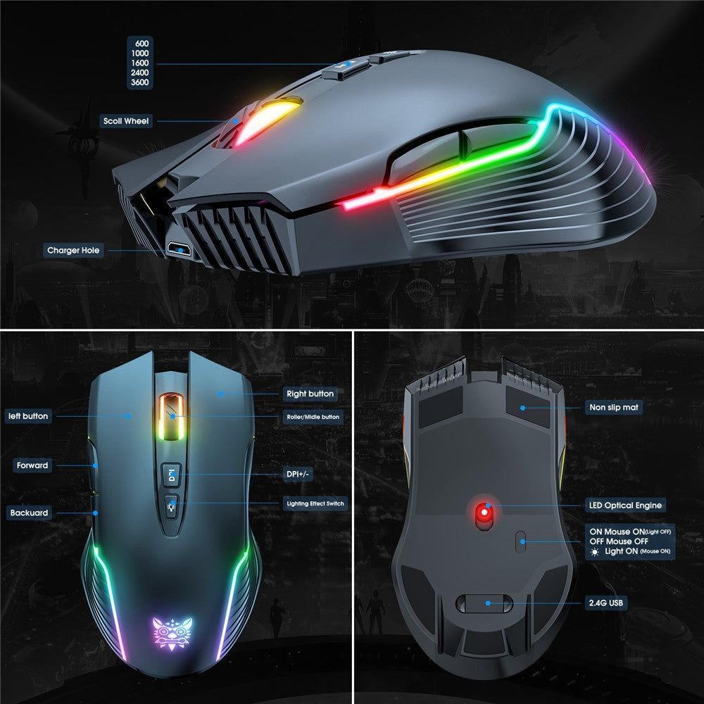 ONIKUMA CW905 Rechargeable 2.4G Wireless Gaming Mouse RGB Light Computer Mice