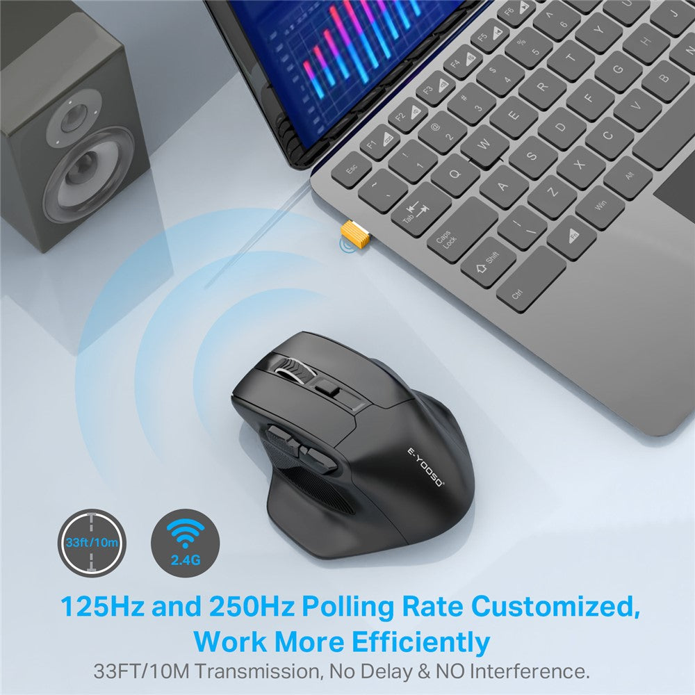 E-YOOSO X31 2.4G Trådløs Ergonomisk 6-Knaps Computermus til Hjem og Kontor