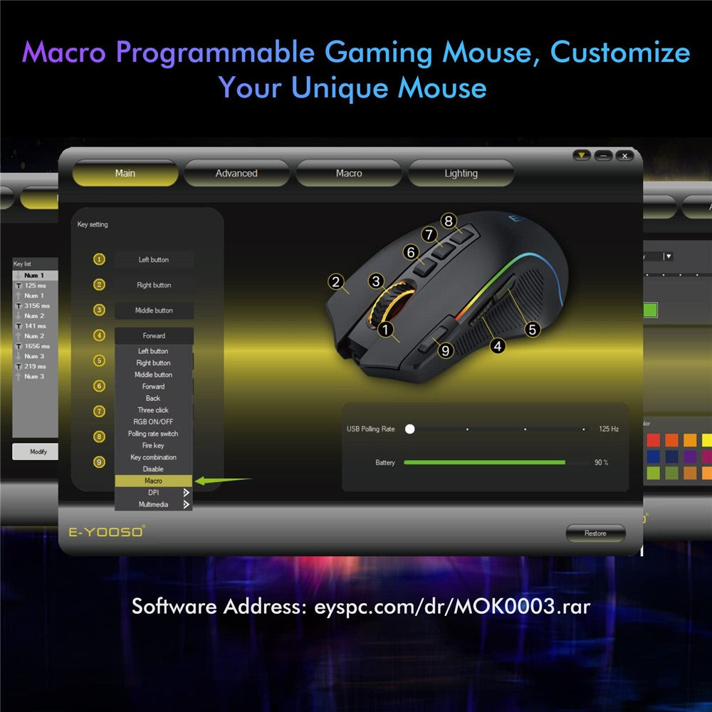 E-YOOSO X11 USB Wired+2.4G Wireless Gaming Mouse Ergonomic Design for Mac / PC / Laptop