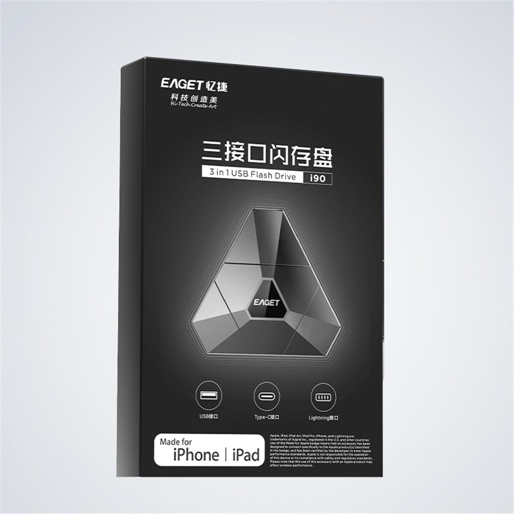 EAGET I90 USB / 8-Pin / Type-C 3-in-1 512GB U-Disk Computer Laptop Phone Flash Drive