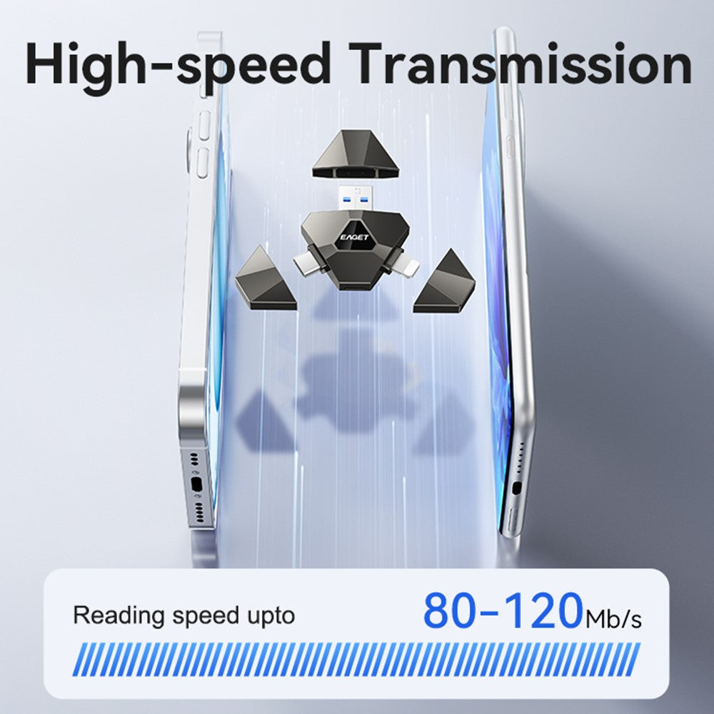 EAGET I90 USB / 8-Pin / Type-C 3-in-1 512GB U-Disk Computer Laptop Phone Flash Drive