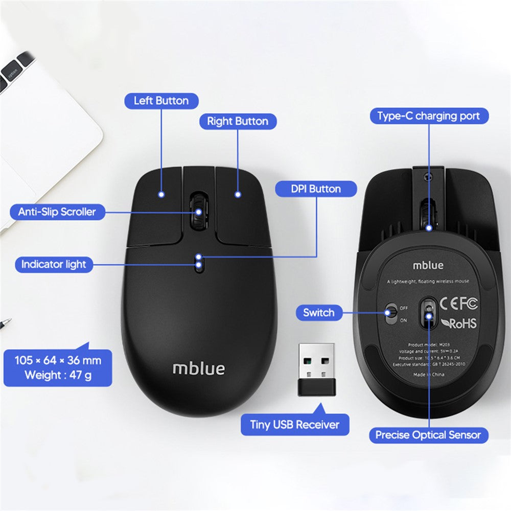 MBLUE M203 Rechargeable 2.4G Wireless Mouse Ergonomic Home Office Mute Mice